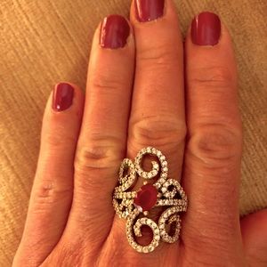 Silver & Bronze Ruby & Diamond Topaz Ring Size 8.5